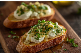 Goat Cheese & Roasted Garlic Brushetta