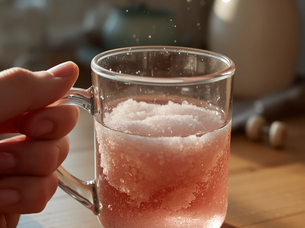 Person holding a glass of lemon water